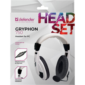 Гарнитура Defender Gryphon 750 белый, кабель 2 м (63747)