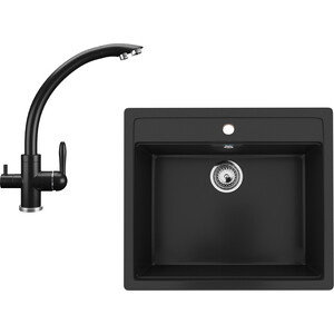 Кухонная мойка и смеситель Ulgran U-104-344, U-017-344 ультра-черный