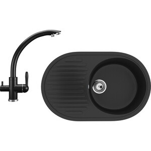 Кухонная мойка и смеситель Ulgran U-107-344, U-017-344 ультра-черный