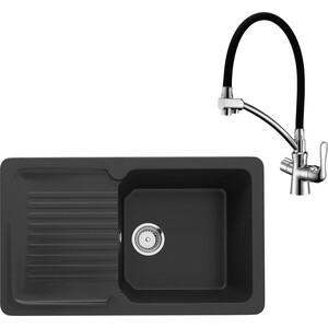 Кухонная мойка и смеситель Ulgran U-506-344 ультра-черный, Lemark Comfort LM3070C