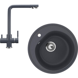 Кухонная мойка и смеситель Ulgran U-101-343, U-016-343 антрацит