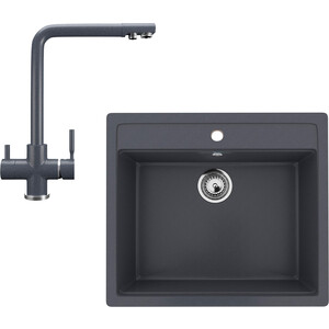 Кухонная мойка и смеситель Ulgran U-104-343, U-016-343 антрацит