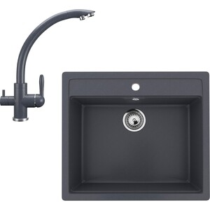 Кухонная мойка и смеситель Ulgran U-104-343, U-017-343 антрацит