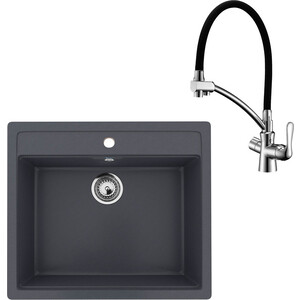 Кухонная мойка и смеситель Ulgran U-104-343 антрацит, Lemark Comfort LM3070C
