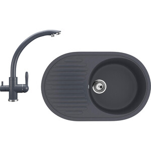 Кухонная мойка и смеситель Ulgran U-107-343, U-017-343 антрацит