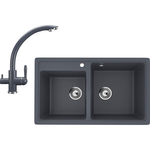 Кухонная мойка и смеситель Ulgran U-200-343, U-017-343 антрацит