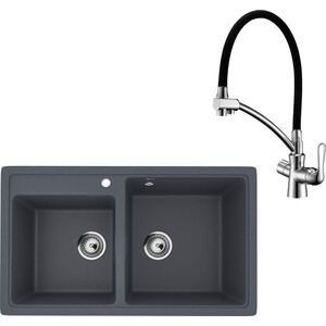 Кухонная мойка и смеситель Ulgran U-200-343 антрацит, Lemark Comfort LM3070C