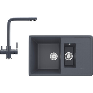 Кухонная мойка и смеситель Ulgran U-205-343, U-016-343 антрацит