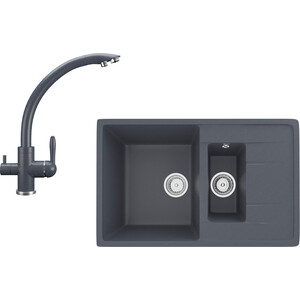 Кухонная мойка и смеситель Ulgran U-205-343, U-017-343 антрацит