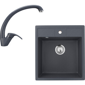 Кухонная мойка и смеситель Ulgran U-406-343, U-007-343 антрацит
