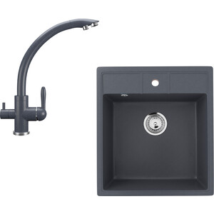 Кухонная мойка и смеситель Ulgran U-406-343, U-017-343 антрацит