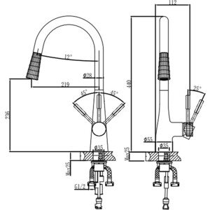 Смеситель для кухни D&K Rhein.Schiller высокий с выдвижной лейкой, черный/золото (DA1462517A)