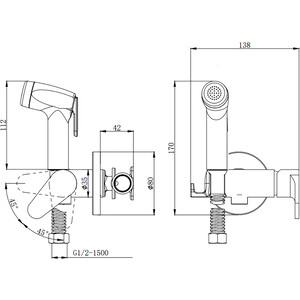 Смеситель для душа D&K Rhein.Marx с гигиенической лейкой, кнопочный, черный матовый (DA1394585)
