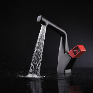 Смеситель для кухни Lemark Soul с вытяжным изливом, черный/красный (LM6008BR)