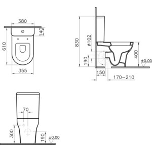 Унитаз-компакт безободковый Vitra Zentrum с сиденьем микролифт, функцией биде и смесителем (9012B003-7226)