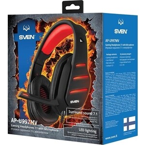 Наушники с микрофоном Sven AP-U997MV черный/красный 2.2м мониторные USB оголовье (SV-017507) (SV-017507)