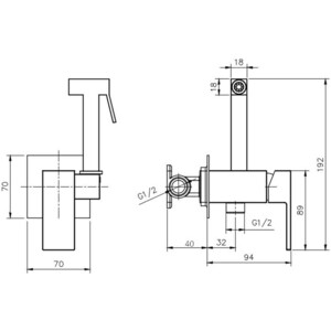 Смеситель для душа Rush Thira c гигиеническим душем, черный матовый (TR3635-99Black)