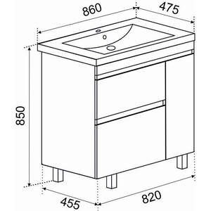 Тумба под раковину Emmy Джерси 82х46 правая, белая (jsy85X-r)