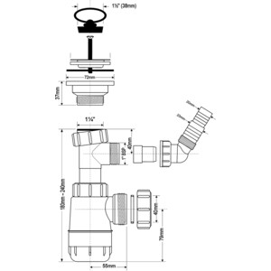 Сифон для раковины McAlpine с нержавеющей решеткой D64, с отводом для стиральной машины (MRW240WM)