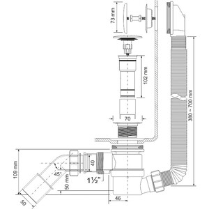Слив-перелив для ванны McAlpine 33-70 см Клик-Клак, хром (MRB11)
