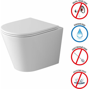 Унитаз подвесной безободковый Grossman Tornado с тонким сиденьем-микролифт, белый (GR-4478SQ)