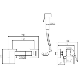 Смеситель для душа Savol с гигиенической лейкой, черный (S-FXQ005H)