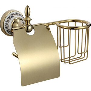 Держатель туалетной бумаги и освежителя Savol серия 68b с крышкой, золото (S-L06851B)