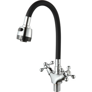 Смеситель для кухни D-Lin с гибким изливом, хром/черный (D153810-1T)