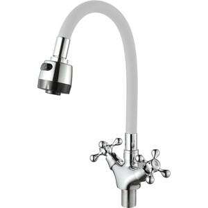 Смеситель для кухни D-Lin с гибким изливом, хром/белый (D153810-3T)