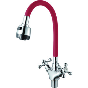 Смеситель для кухни D-Lin с гибким изливом, хром/красный (D153810-4T)