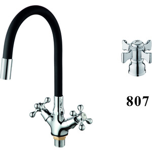 Смеситель для кухни D-Lin с гибким изливом, хром/черный (D153807-1)