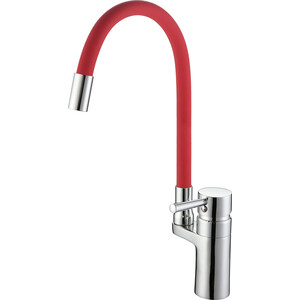 Смеситель для кухни D-Lin с гибким изливом, хром/красный (D157315-4)