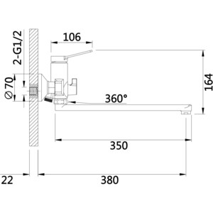 Смеситель для ванны D-Lin универсальный, черный (D147364-A)