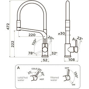 Смеситель для кухни Omoikiri Sinto 2 Plus-GM-R с подключением фильтра, вороненая сталь / красный (4994467)