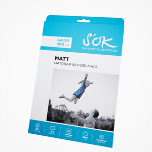 Фотобумага S'OK матовая, формат А4, плотность 200г/м2, 50 листов SA4200050M