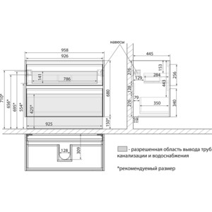 Тумба под раковину Lemark Combi 100х45 бетон/белый глянец (LM03C100T-Beton)