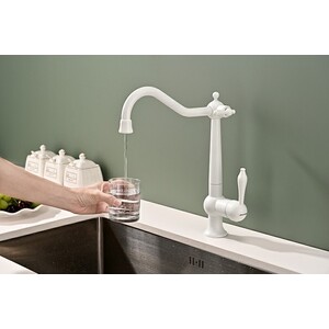 Смеситель для кухни Paulmark Retro с подключением фильтра, белый матовый (Re213226-431)