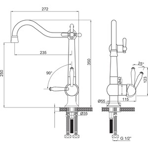 Смеситель для кухни Paulmark Retro с подключением фильтра, золото (Re213226-G)