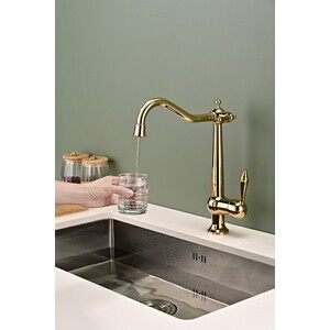 Смеситель для кухни Paulmark Retro с подключением фильтра, золото (Re213226-G)