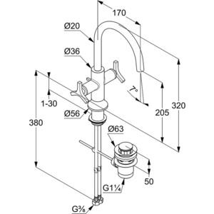 Смеситель для раковины Kludi Nova Fonte с донным клапаном, хром (201180539)