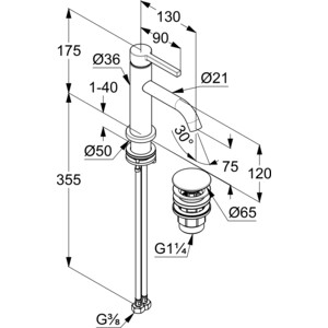 Смеситель для раковины Kludi Nova Fonte с донным клапаном, белый матовый (202665315)