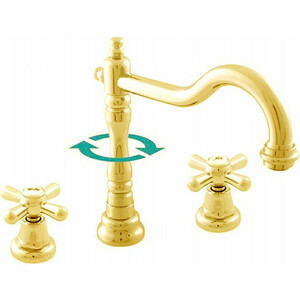 Смеситель для раковины Rav Slezak Morava retro на 3 отверстия, с донным клапаном, золото (MK132.5Z)