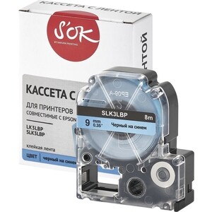 Кассета с лентой S'OK K3LBP для Epson , черный на синем, 9мм/8м