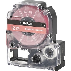Кассета с лентой S'OK K4RWP для Epson , белый на красном, 12мм/8м