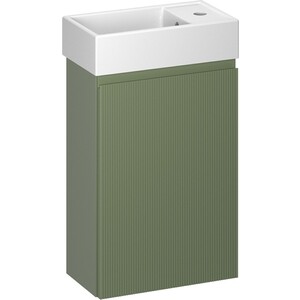 Тумба с раковиной Wellsee WC Area 40х22 подвесная, смеситель справа, матовая зеленая (221805001)
