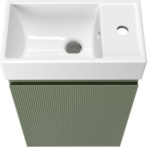 Тумба с раковиной Wellsee WC Area 40х22 подвесная, смеситель справа, матовая зеленая (221805001)