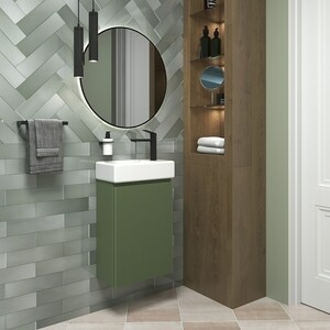 Тумба с раковиной Wellsee WC Area 40х22 подвесная, смеситель справа, матовая зеленая (221805001)