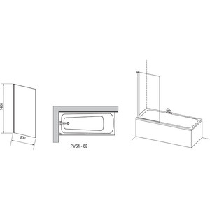 Шторка для ванны Ravak Pivot PVS1-80 прозрачная, белый (79840100Z1)
