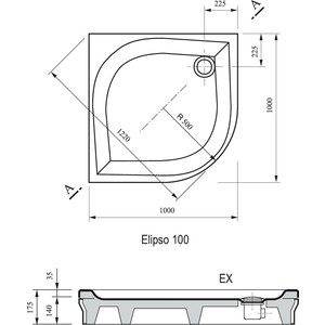 Душевой поддон Ravak Elipso EX 100х100 см (A22AA01310)