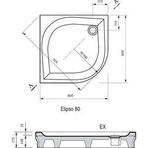 Душевой поддон Ravak Elipso EX 80х80 см (A224401310)